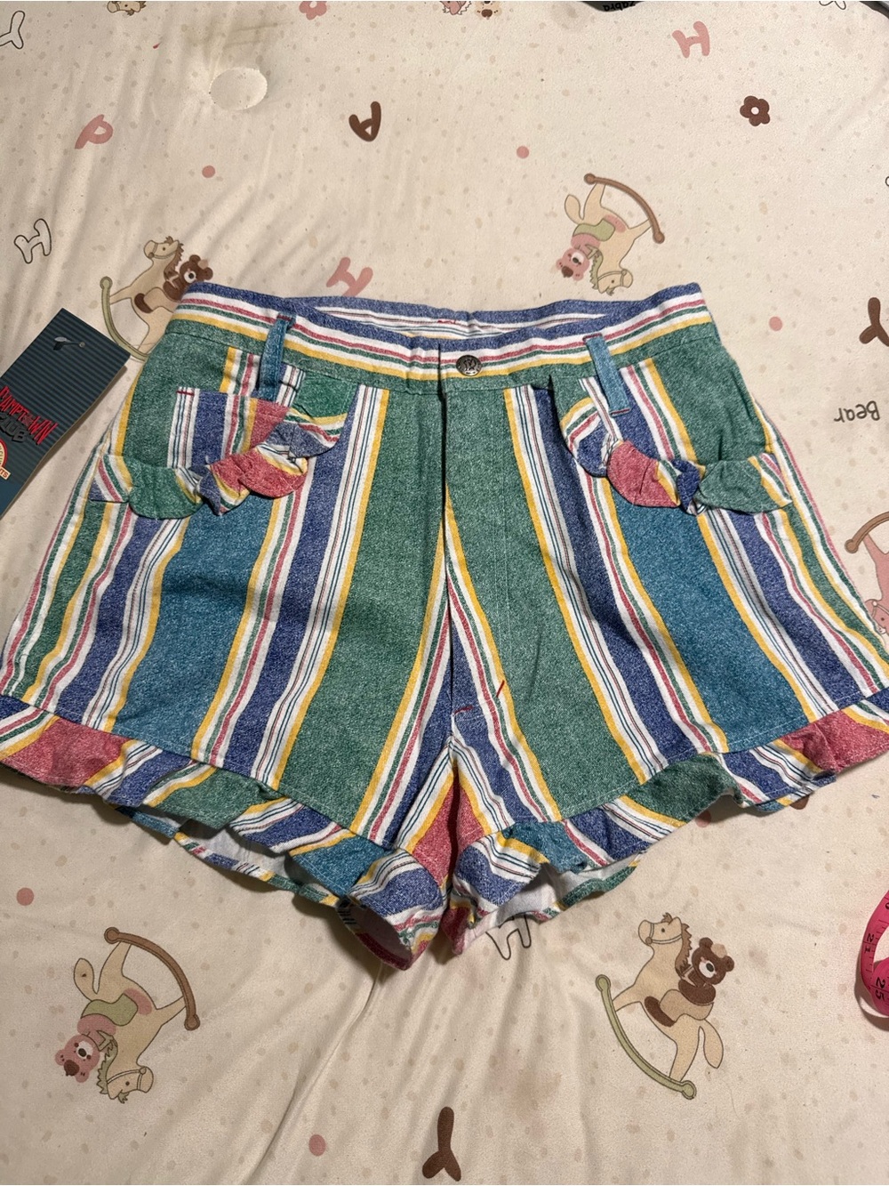 Vintage camptown club Multicolor Striped Shorts with Ruffle Hem 13/14